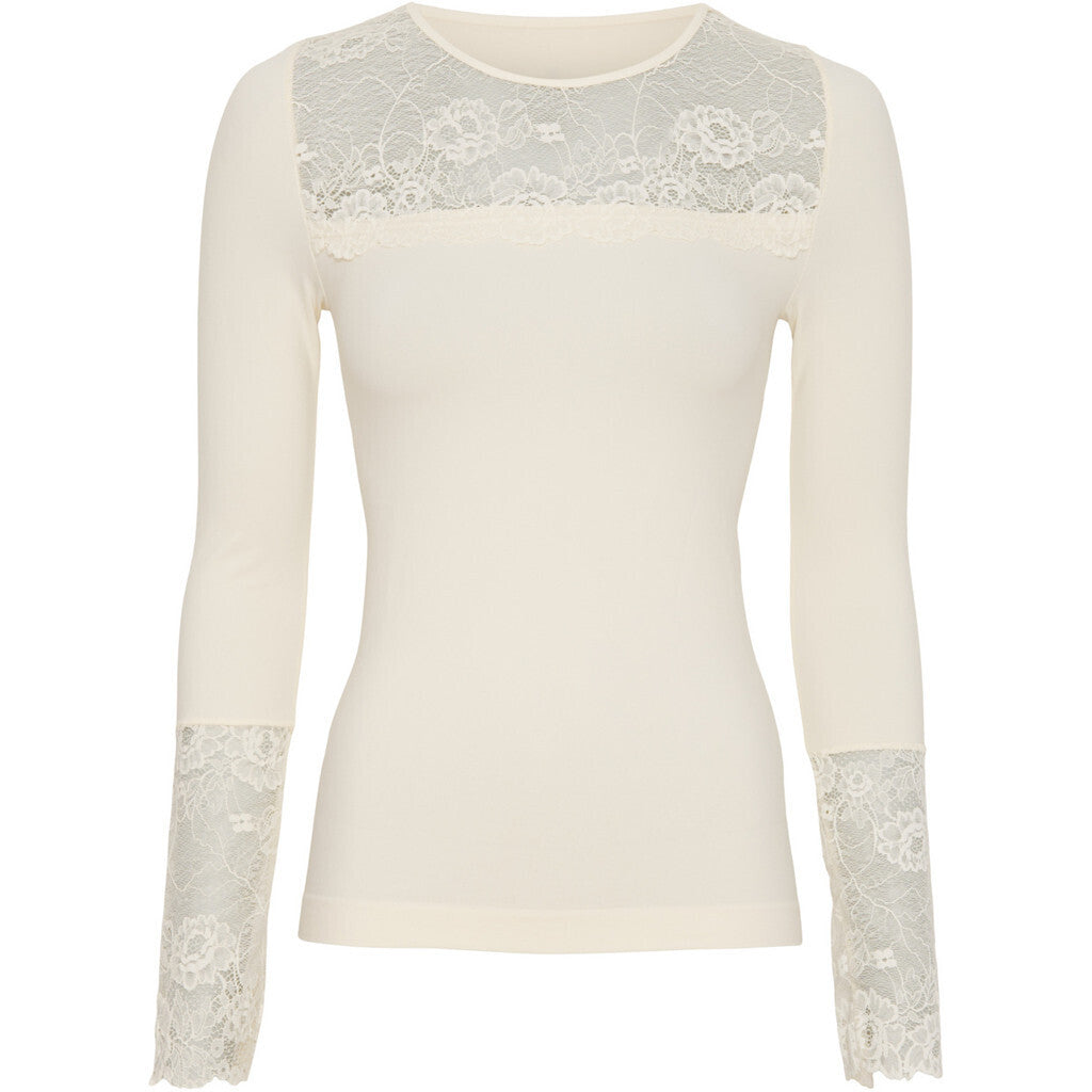 Microfiber T&S Nancy Blouse lacechest LS Top LS Panna