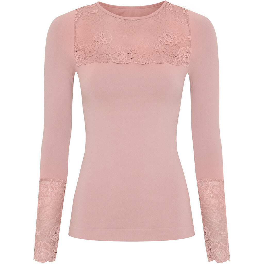 Microfiber T&S Nancy Blouse lacechest LS Top LS Rosa antico