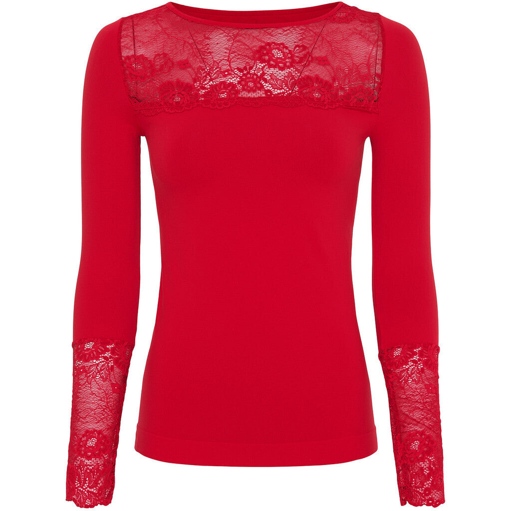 Microfiber T&S Nancy Blouse lacechest LS Top LS Rosso