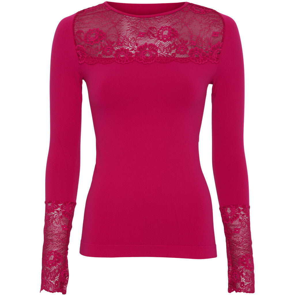 Microfiber T&S Nancy Blouse lacechest LS Top LS Sangria