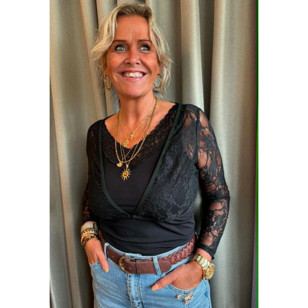 Clothing T&S Paris Lace Top Top Black