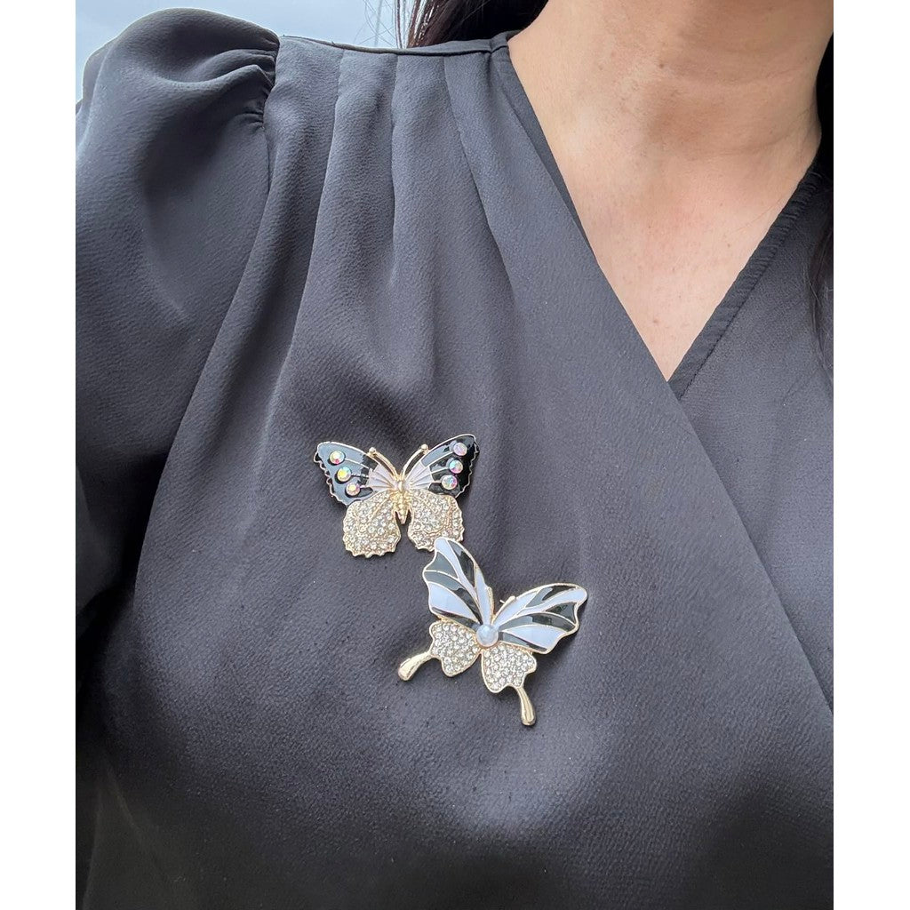 Jewelry T&S Pin Butterfly Black White 1 Pins Black-white