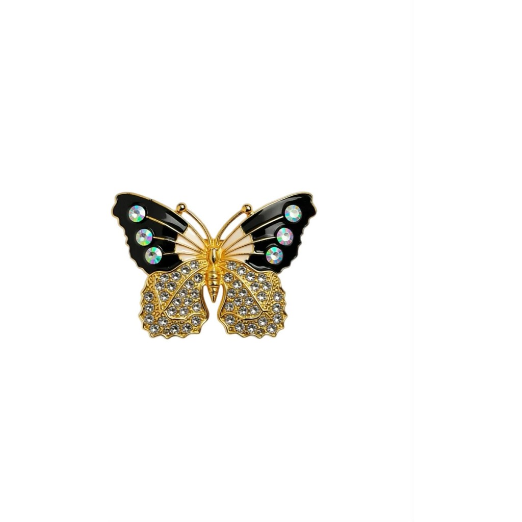 Jewelry T&S Pin Butterfly Black White Glassstones Pins Black-white