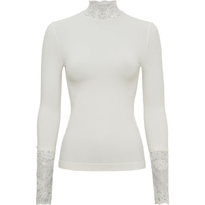 Microfiber T&S Abby Blouse turtle lace LS Turtleneck LS Ivory