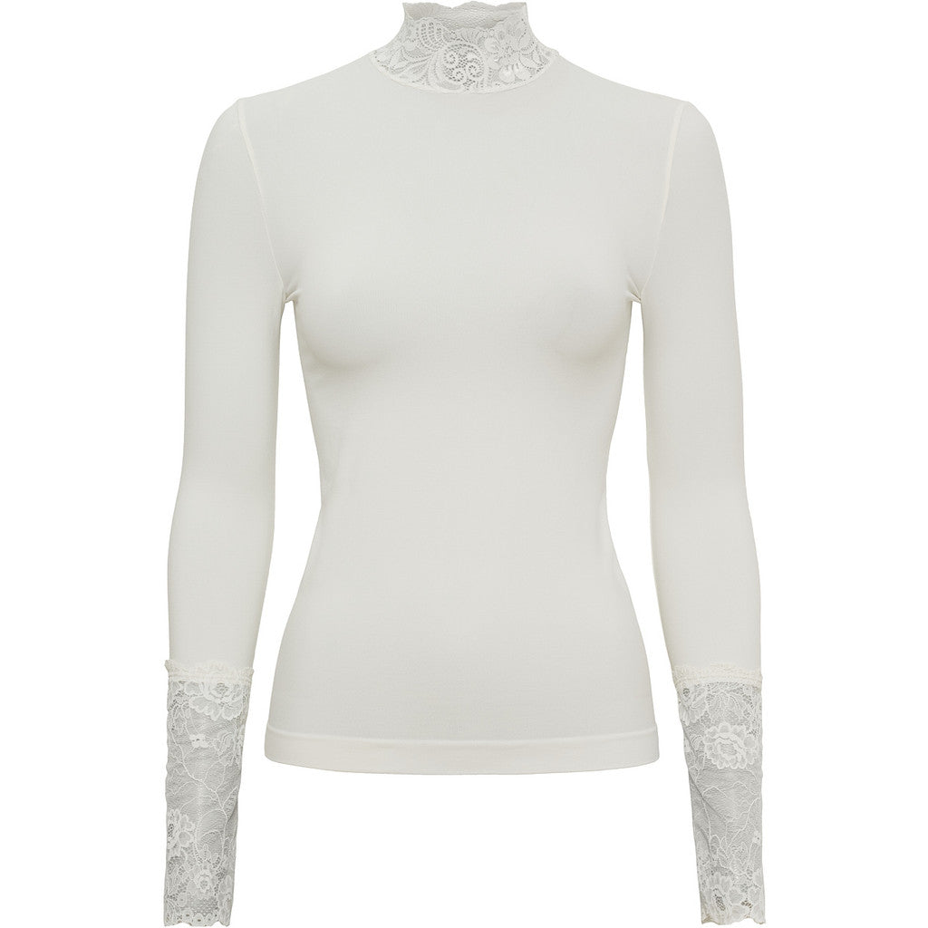 Microfiber T&S Abby Blouse turtle lace LS Turtleneck LS Ivory