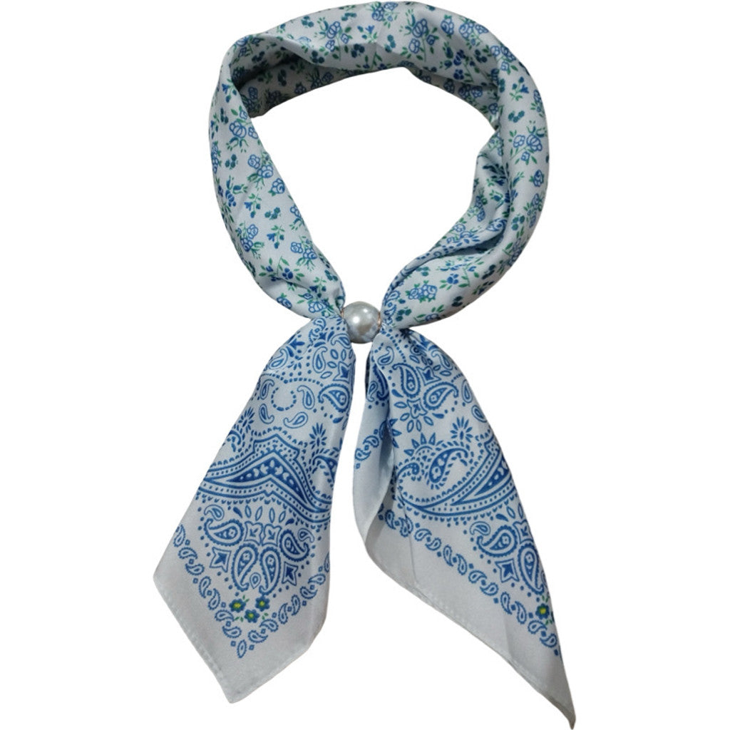 Scarf T&S Aliki Scarf w. magnetic pearl Scarf Paisley Blue/white