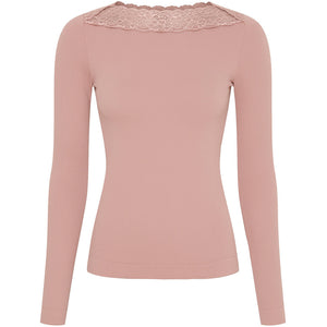 Microfiber T&S Anita rib T-shirt LS Top LS Rosa antico