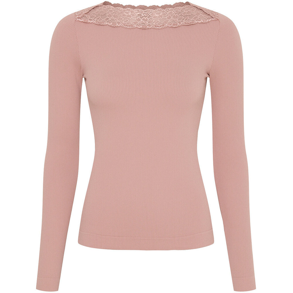 Anita rib T-shirt LS - Rosa antico