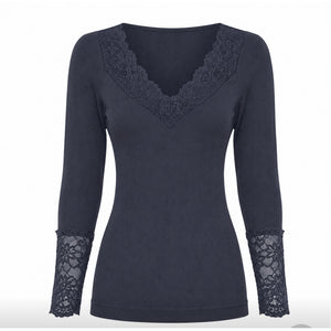 Microfiber T&S Belen Blouse Costina Lace LS T-shirt LS Antracite