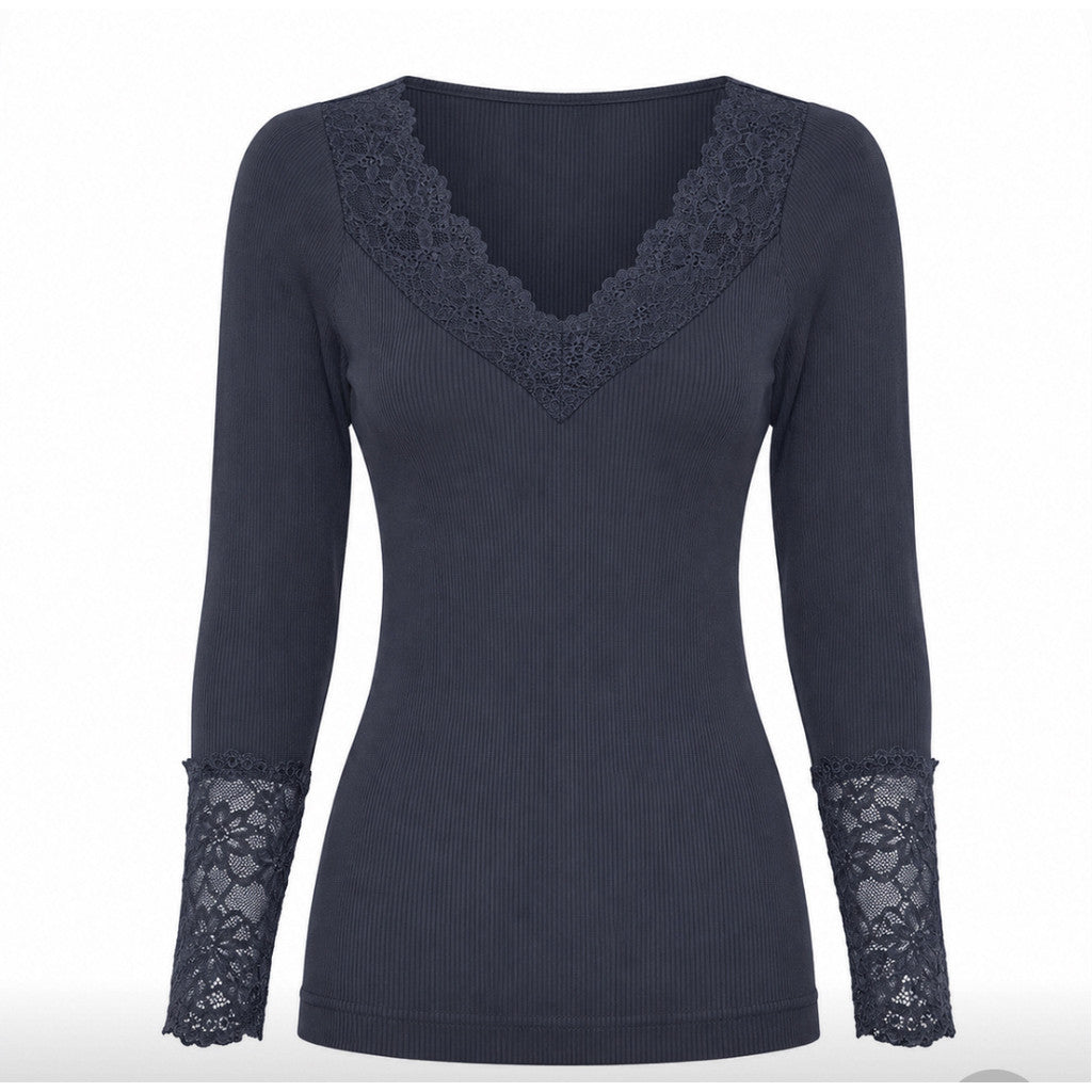 Microfiber T&S Belen Blouse Costina Lace LS T-shirt LS Antracite