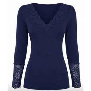 Microfiber T&S Belen Blouse Costina Lace LS T-shirt LS Blu