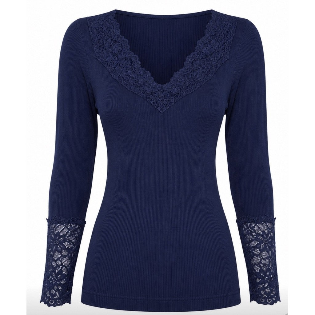 Microfiber T&S Belen Blouse Costina Lace LS T-shirt LS Blu