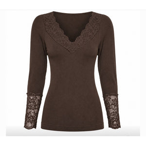 Microfiber T&S Belen Blouse Costina Lace LS T-shirt LS Cioccolato