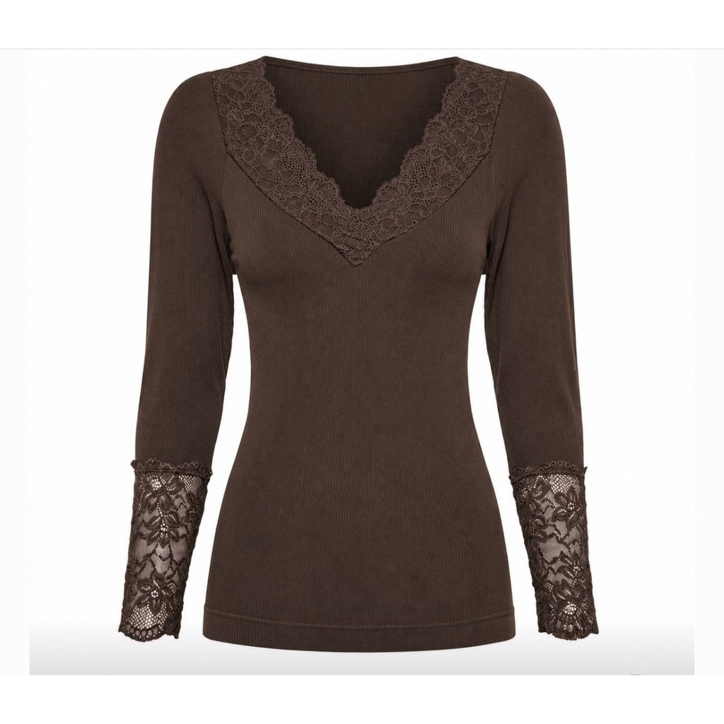 Microfiber T&S Belen Blouse Costina Lace LS T-shirt LS Cioccolato