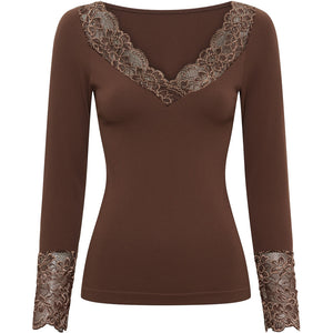 Microfiber T&S Belen Blouse Costina Lace LS T-shirt LS Cioccolato