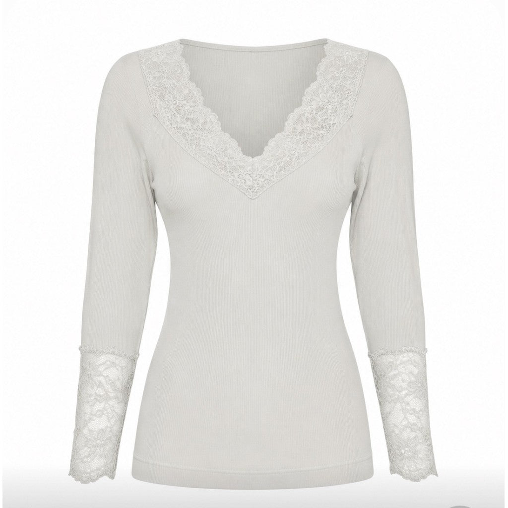 Microfiber T&S Belen Blouse Costina Lace LS T-shirt LS Ivory