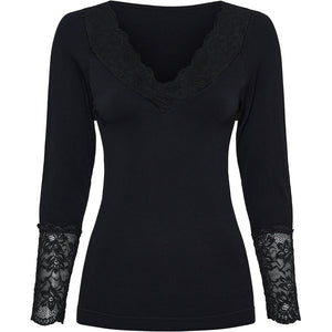 Microfiber T&S Belen Blouse Costina Lace LS T-shirt LS Nero