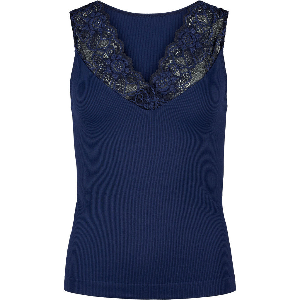 Belen rib v-lace Top - Blu