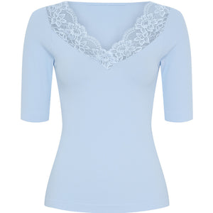 Microfiber T&S Belen rib v-lace Top SS Top SS Azzurro