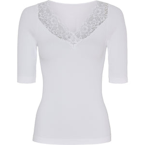 Microfiber T&S Belen rib v-lace Top SS Top SS Bianco