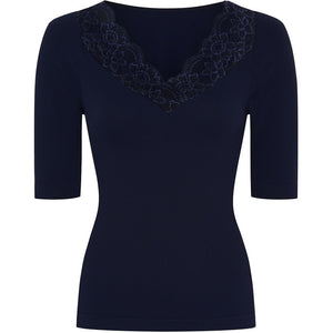Microfiber T&S Belen rib v-lace Top SS Top SS Blu