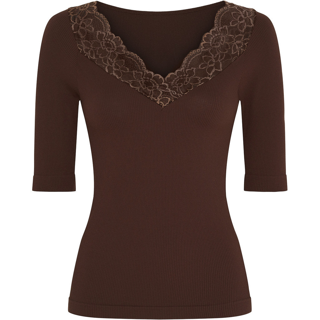 Microfiber T&S Belen rib v-lace Top SS Top SS Cioccolato