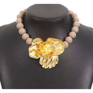 Jewelry T&S Big Flower Necklace Necklace Latte-gold