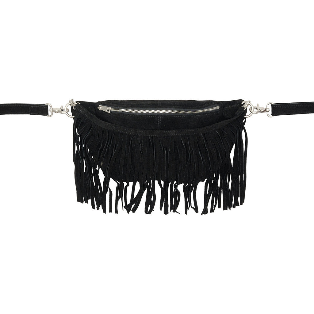 Access T&S Black Fringe Bumbag Suede Bumbag Black-silver