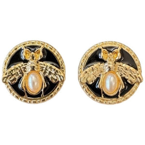 Jewelry T&S Button Cover Bee Pearl Circle 2 pcs Botton Cover Gold