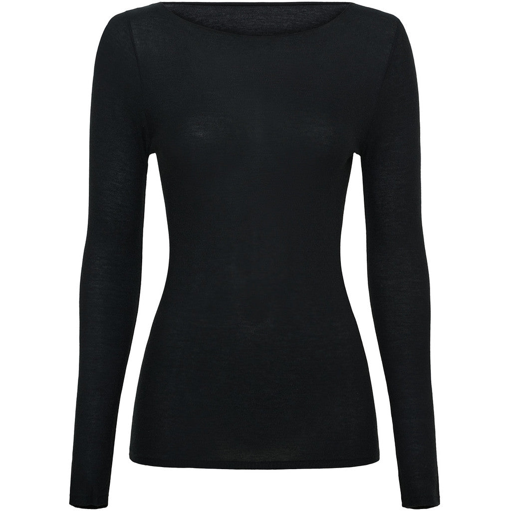 Microfiber T&S Cashmere Boat Neck Blouse LS Blouse Nero