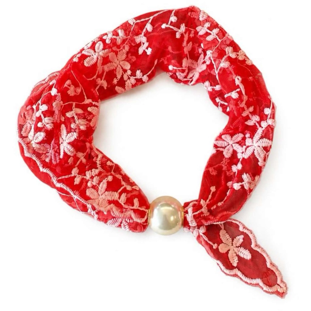 Scarf T&S Chloe Lace Scarf w. magnetic pearl Scarf Red