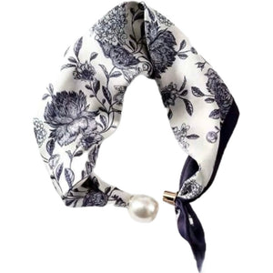 Scarf T&S Chloe Scarf w. magnetic pearl Scarf Bretagne Blue/white