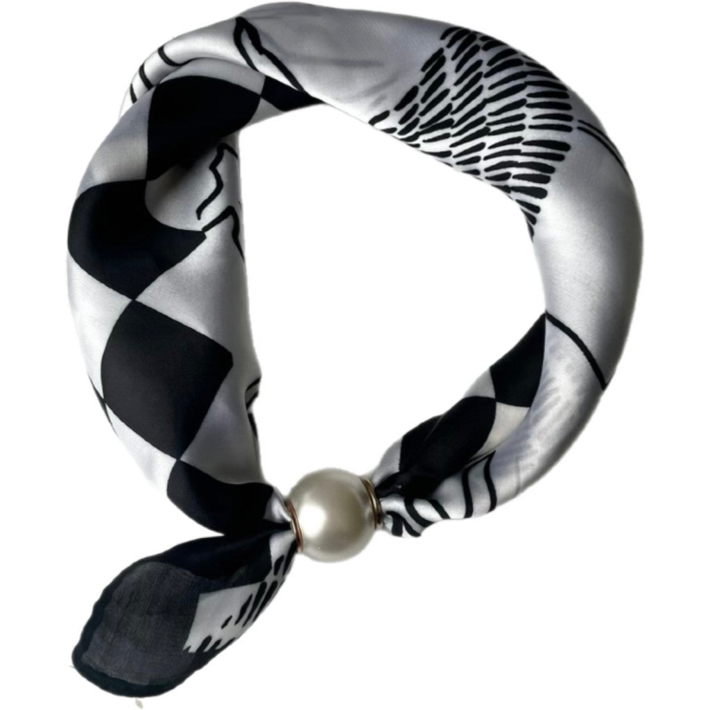 Scarf T&S Chloe Scarf w. magnetic pearl Scarf Cheque black