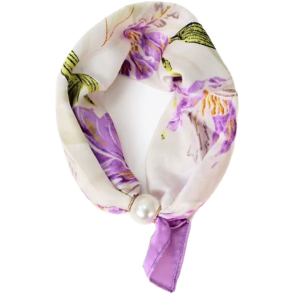 Scarf T&S Chloe Scarf w. magnetic pearl Scarf Flower lavender