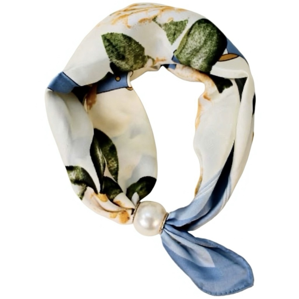 Scarf T&S Chloe Scarf w. magnetic pearl Scarf Flower white/green/blue