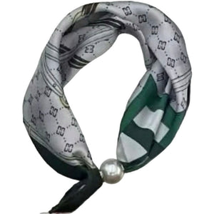 Scarf T&S Chloe Scarf w. magnetic pearl Scarf Green white