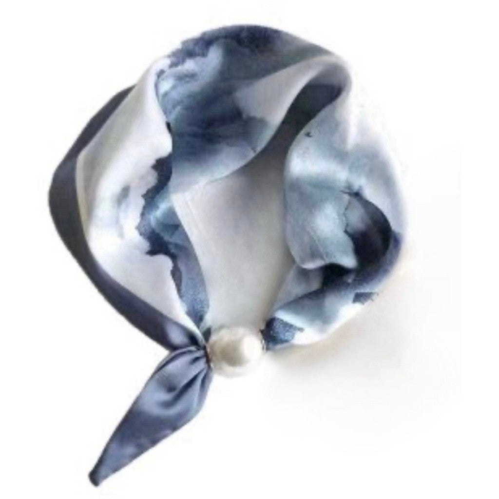 Scarf T&S Chloe Scarf w. magnetic pearl Scarf Ocean blue