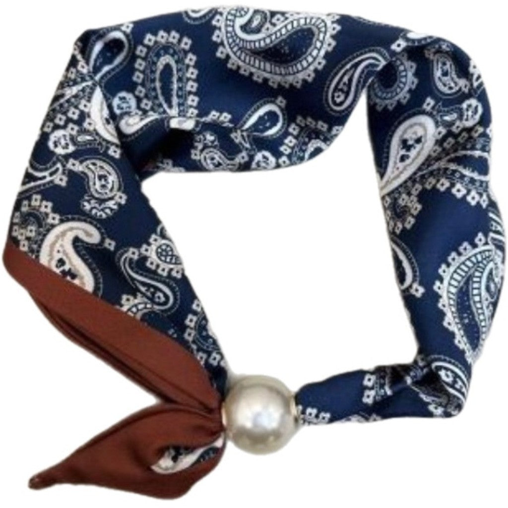 Jewelry T&S Chloe Scarf w. magnetic pearl Scarf Paisley/blue