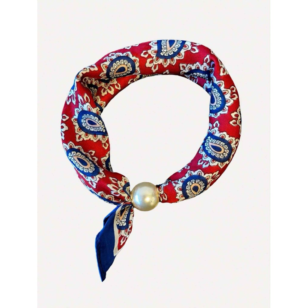 Jewelry T&S Chloe Scarf w. magnetic pearl Scarf Paisley red