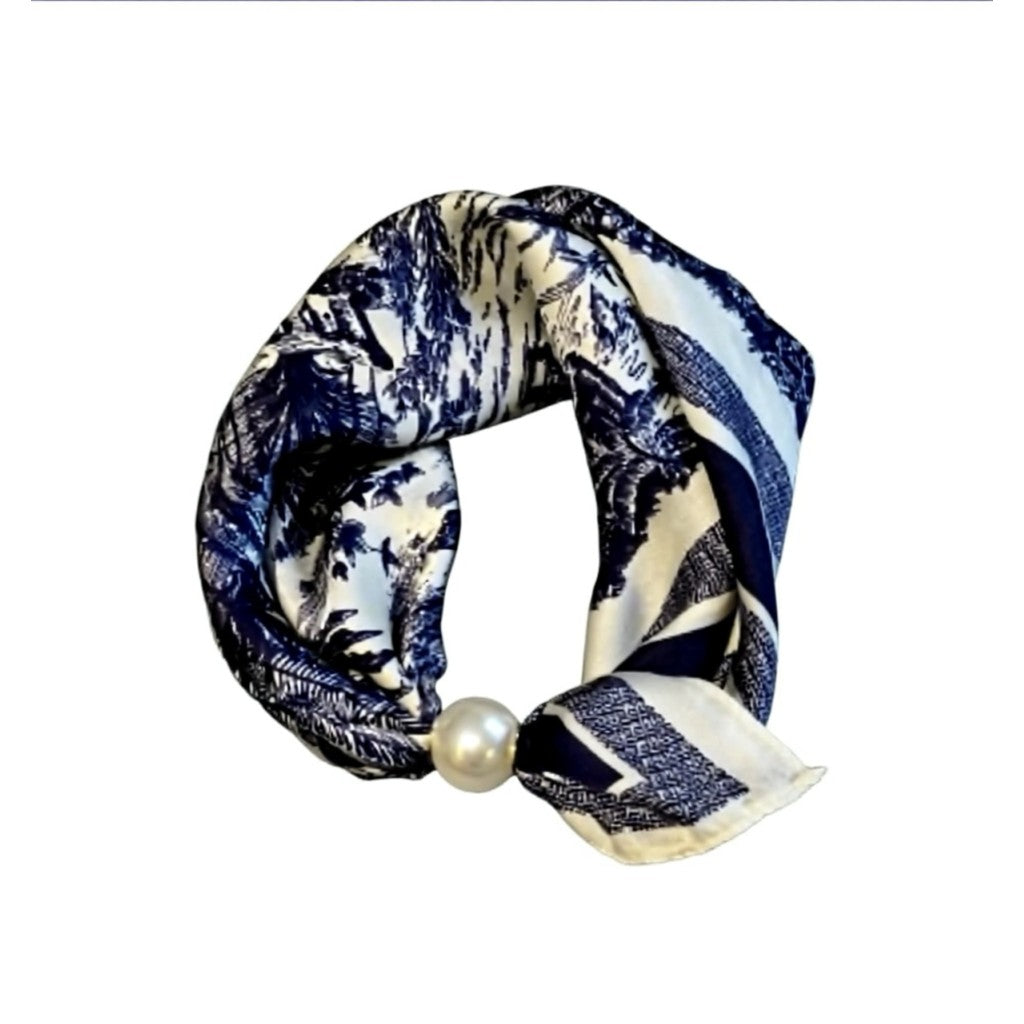 Scarf T&S Chloe Scarf w. magnetic pearl Scarf Royal blue