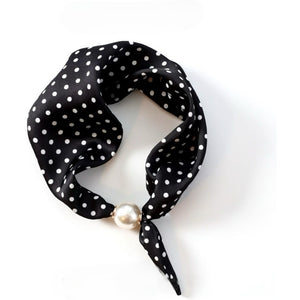 Scarf T&S Chloe Scarf w. magnetic pearl Scarf Small dot black