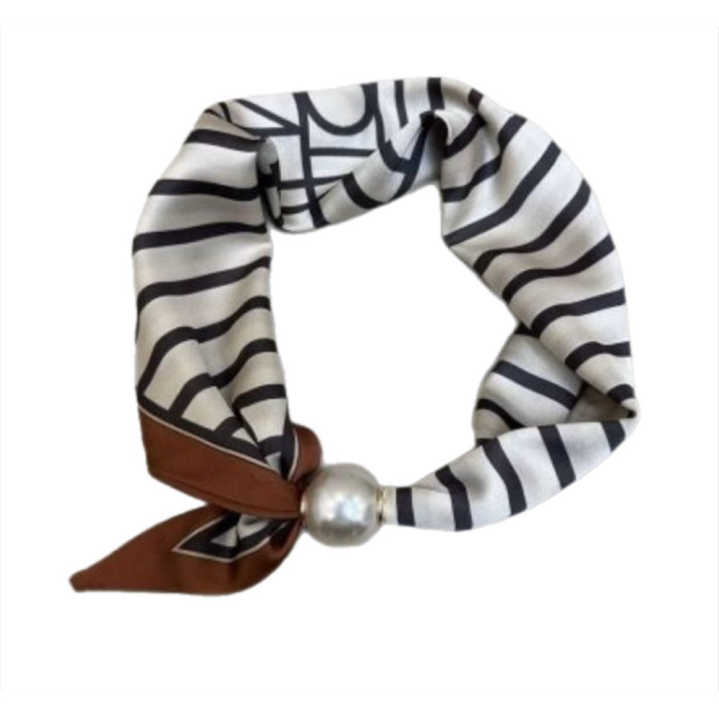 Jewelry T&S Chloe Scarf w. magnetic pearl Scarf Stripe/brown