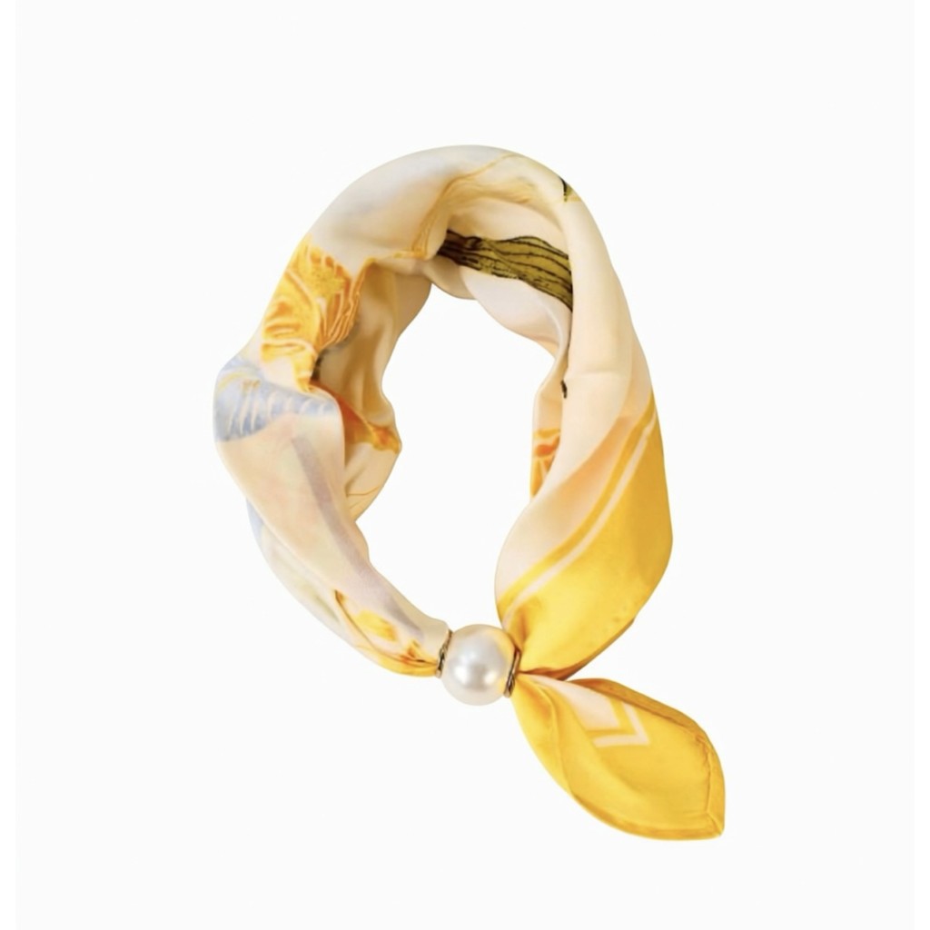 Scarf T&S Chloe Scarf w. magnetic pearl Scarf Yellow