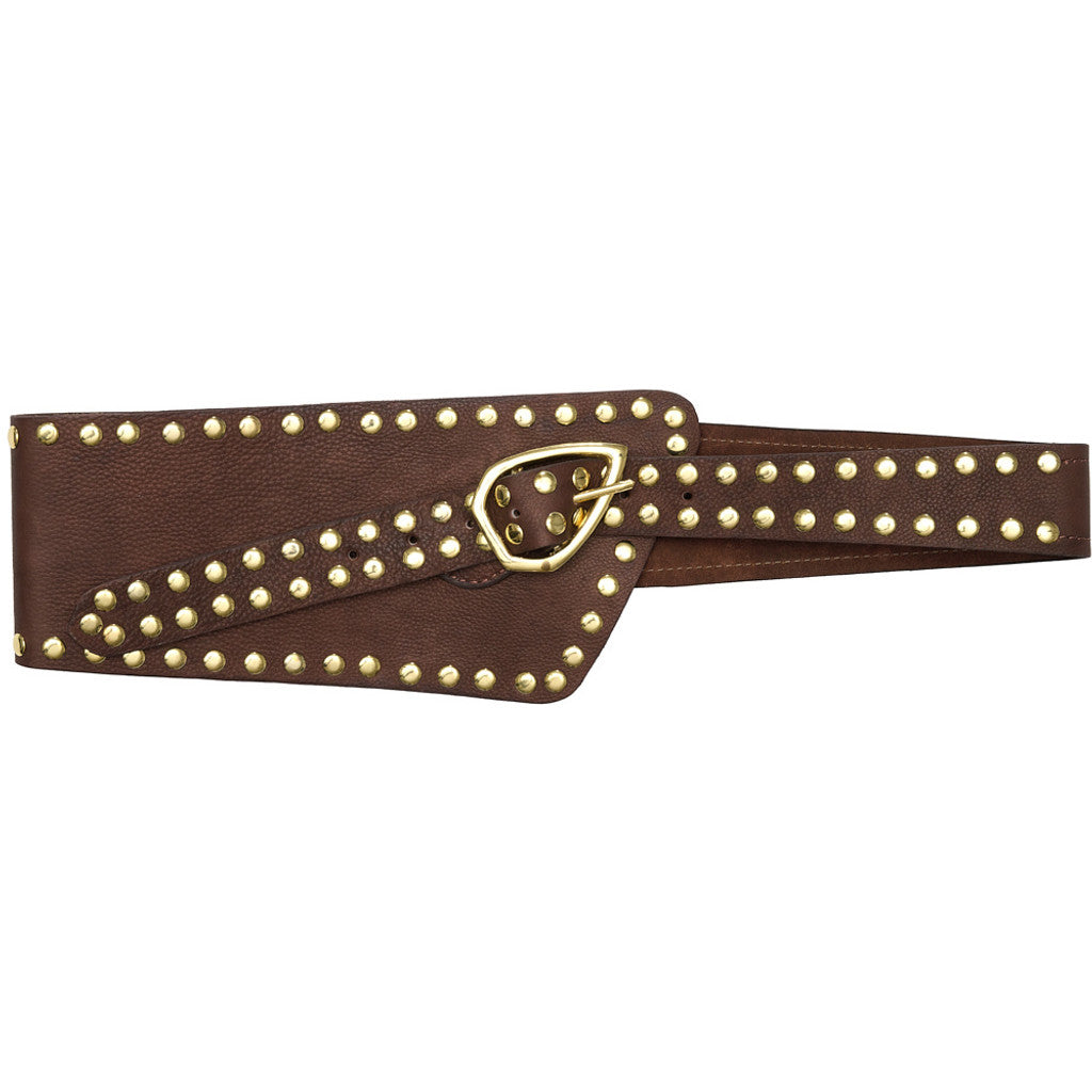 Access T&S Elle Wide Stud Belt Belt Chokolate-13-gold