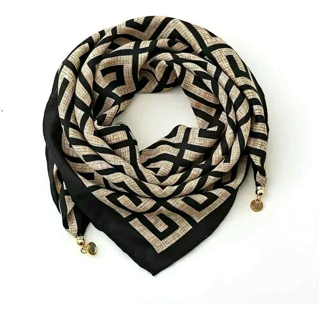 Scarf T&S Franny Jewelry Scarf Scarf Black-beige