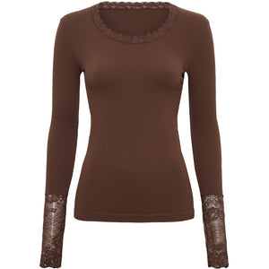 Microfiber T&S Frida T-shirt Costina Lace LS T-shirt LS Cioccolato