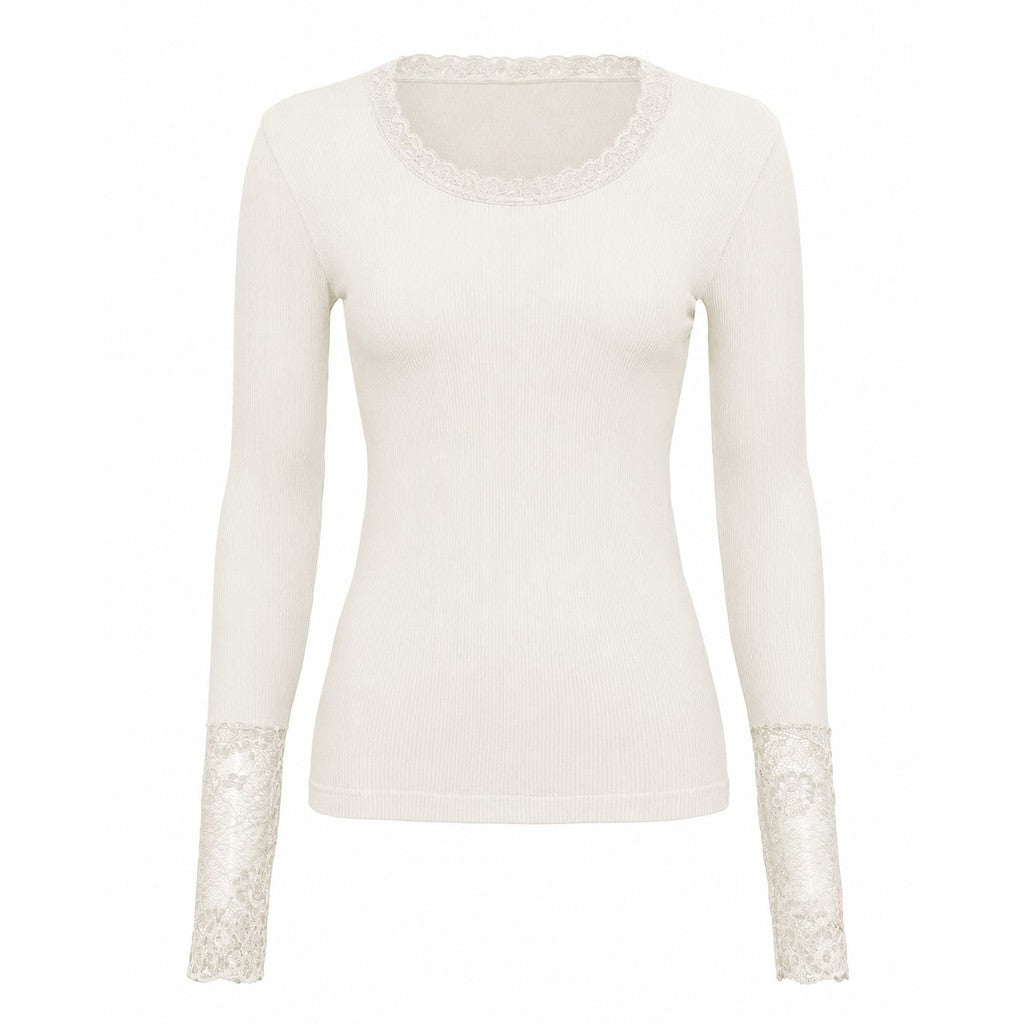 Microfiber T&S Frida T-shirt Costina Lace LS T-shirt LS Ivory