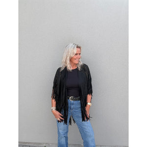 Clothing T&S Fringe Poncho Poncho Black