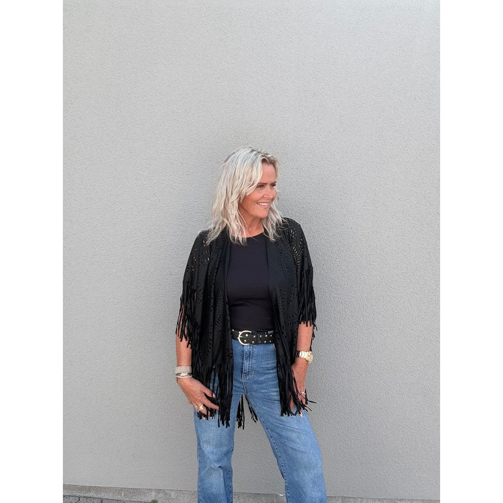 Clothing T&S Fringe Poncho Poncho Black