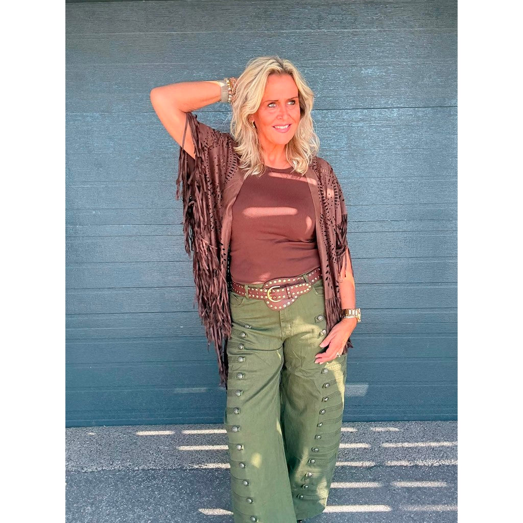 Clothing T&S Fringe Poncho Poncho Coffee
